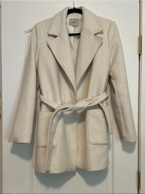 LOFT Cream Belted Wool-Blend Trench Coat